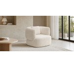 Fauteuil giratoire Martina en bouclette écru avec coussin