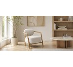 Fauteuil Melqui beige en bois de chêne avec finition naturelle