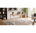 Bureau télétravail LV12 H.74 x L.110 x P.60 cm plateau chêne piètement blanc