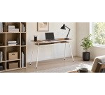 Bureau télétravail LV1 H.75 x L.100 x P.40 cm plateau noyer piètement blanc