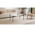 Table basse MEET 50x75cm, pied acier époxy noir mat, plateau laqué 19mm blanc