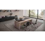 Hoekbureau Xennon L 190 x D 220 cm met bijzet op ladeblok en onderlegger in leder
