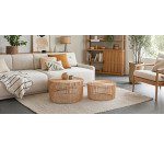 Lot Elmima de 2 tables basses 100% rotin finition naturelle Ø 66 cm et Ø 55 cm