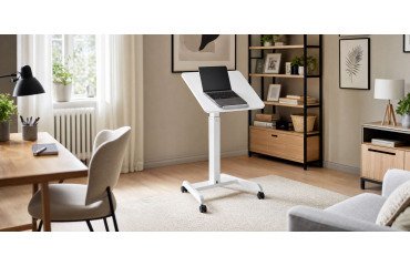 Workstation on wheels sitting / standing L 60 x D 52 cm white with tiltable desktop