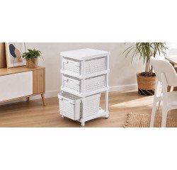 SEOUL 3-tier shelf, PP, with 2 wheels, white