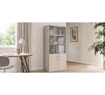 Bibliothèque bois Ecla avec portes hautes verre et portes basses bois  H 182 x L 80 cm