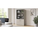 Bibliothèque bois Ecla avec portes hautes verre et portes basses bois  H 182 x L 100 cm
