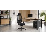 Chaise de bureau Bruneau Activ' Tissu et maille - Dossier haut avec soutien lombaire - Avec têtière - Pieds noir