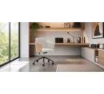 Chaise de bureau Madai en chenille beige et placage en frêne finition naturelle
