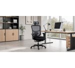 Chaise de bureau ergonomique XL - KING SIZE - Tissu et maille noir - Assise généreuse - Accoudoirs 4D - Appui tête - Soutien Lombaire - Mécanisme synchrone avec réglage profondeur d'assise