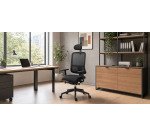 Chaise de bureau ergonomique Sitizen - Mécanisme synchrone avec profondeur d'assise réglable - Tissu et maille - Noir - avec ou sans accoudoirs - Pieds noirs - Appui tête