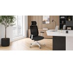 Chaise de bureau ergonomique COCO tissu et maille, avec accoudoirs 3D et appuie-tête, mécanisme synchrone, pieds blancs