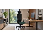 Chaise de bureau ergonomique MARTI tissu et maille, avec accoudoirs 3D et appui-tête, mécanisme synchrone, pieds noirs
