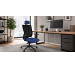 Fauteuil de bureau ergonomique MAXPRO NOIR, tissu et maille, avec accoudoirs 2D et appui-tête, mécanisme synchrone, pieds noirs