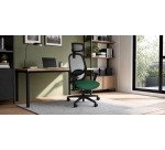 Fauteuil de bureau ergonomique NODI, tissu et maille, avec accoudoirs 3D et appui-tête, mécanisme synchrone, pieds noirs