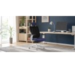 Fauteuil de bureau ergonomique MAXPRO BLANC, tissu et maille, avec accoudoirs 2D et appui-tête, mécanisme synchrone, pieds blancs