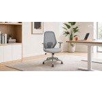 Ergo529 office chair, gray mesh backrest, gray fabric seat, light gray base, nylon casters