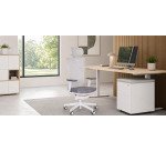 Chaise de bureau ergonomique Marti, tissu et maille, mécanisme synchrone + réglage profondeur d'assise, appui-tête, accoudoirs 3D , piètement roulettes blanc
