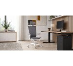 Chaise de bureau ergonomique Marti, tissu, mécanisme synchrone + réglage profondeur d'assise, appui-tête, accoudoirs 3D , piètement roulettes blanc