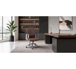 Chaise visiteur Ergo540CS, mécanisme synchrone, similicuir marron, piètement chromé, roulettes chromées