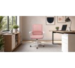 Ergo535 white reclining chair with pink mesh backrest, pink fabric seat, and nylon casters.
