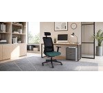 Chaise de bureau ergonomique Nico, tissu et maille, accoudoirs 3D, appui-tête, mécanisme synchrone + réglage profondeur d'assise