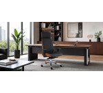 Ergonomischer Bürostuhl Moon Wood Kunstleder, mit Kopfstütze, 3D-Armlehnen, Synchronmechanik + Sitztiefenverstellung, verchromte Füße