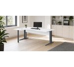 Bureau compact blanc L 180 cm retour à gauche piètement L métal Essens