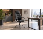 Office chair DARIUS in faux leather - with armrests, headrest and lumbar support - Centered Tilt Mechanism - Aluminum Feet