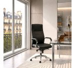 Fauteuil de bureau Strio cuir - avec accoudoirs, appui-tête - Mécanisme Basculant axe décalé - Pied aluminium