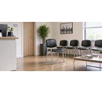 Meeting chair in black vinyl with chromed undercarriage