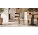 Chaise Analy en bois de chêne avec finition noyer et siège en corde