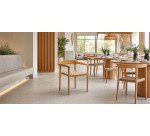 Stapelbare stoel Icaro van massief teakhout met een natuurlijke afwerking en beige touw