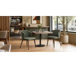 Darice chair in green chenille and solid beech wood in a walnut finish