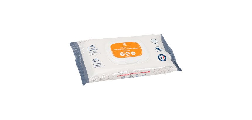 Lingettes nettoyantes désinfectantes surfaces Bruneau citron - Paquet de 50