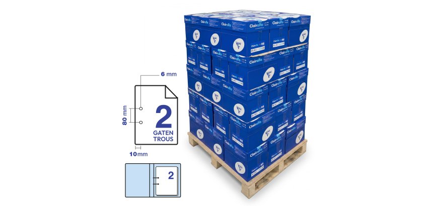 A4 white paper 80 g Clairefontaine Clairalfa 2-hole perforated - disposable pallet of 250 reams of 500 sheets