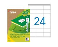 Etiquette adresse jet d'encre et laser recyclée 70 x 35 mm Agipa 101186 blanche - Boîte de 2400