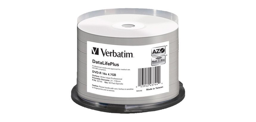 Tarrina de 50 DVD-R Verbatim 43744 DataLifePlus 16x 4,7Gb Medical