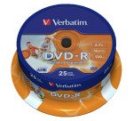 Dvd-r verbatim capacidad 4.7gb velocidad 16x 120 min tarrina de 25 unidades