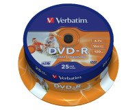 Dvd-r verbatim capacidad 4.7gb velocidad 16x 120 min tarrina de 25 unidades