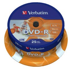 Dvd-r verbatim capacidad 4.7gb velocidad 16x 120 min tarrina de 25 unidades