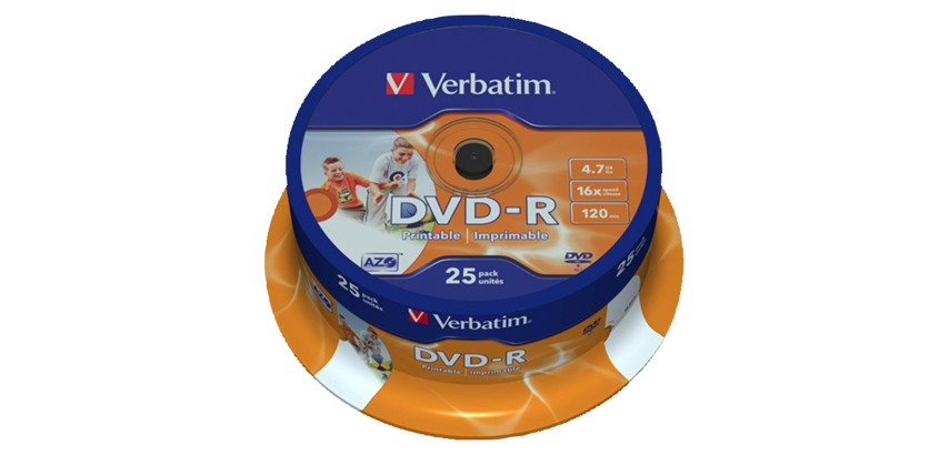 Dvd-r verbatim capacidad 4.7gb velocidad 16x 120 min tarrina de 25 unidades