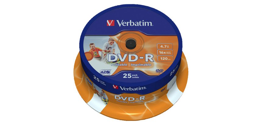 Dvd-r verbatim capacidad 4.7gb velocidad 16x 120 min tarrina de 25 unidades