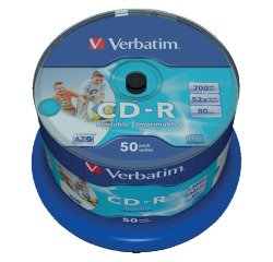 CD-R 700MB / 80 MIN 52X Imprimible- Bobina de 50 UNDSUPER AZO VERBATIM (43438)