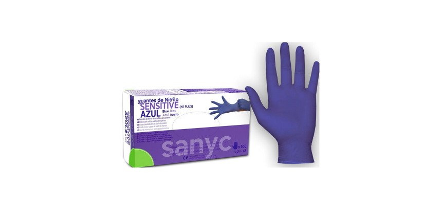 Guantes de nitrilo Sensitive Sanyc azul - caja de 100 - talla 8