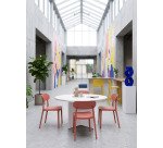 Table ronde 120 cm plateau blanc pieds croix Essens