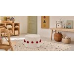 Pouf Manua en coton beige avec pompons rouges Ø 40 cm