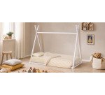 Maralis tipi bed van massief beukenhout met witte afwerking, voor matrassen van 70 x 140 cm
