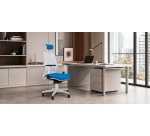 Poltrona semidirezionale Light LLBPG - con braccioli regolabili e poggiatesta - blu chiaro/bianco - Unisit