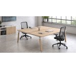 Bench for 2 stations Wood-Metal w 168 x h 72.5 cm with legs in white metal or in a wood-metal combination of white and oak